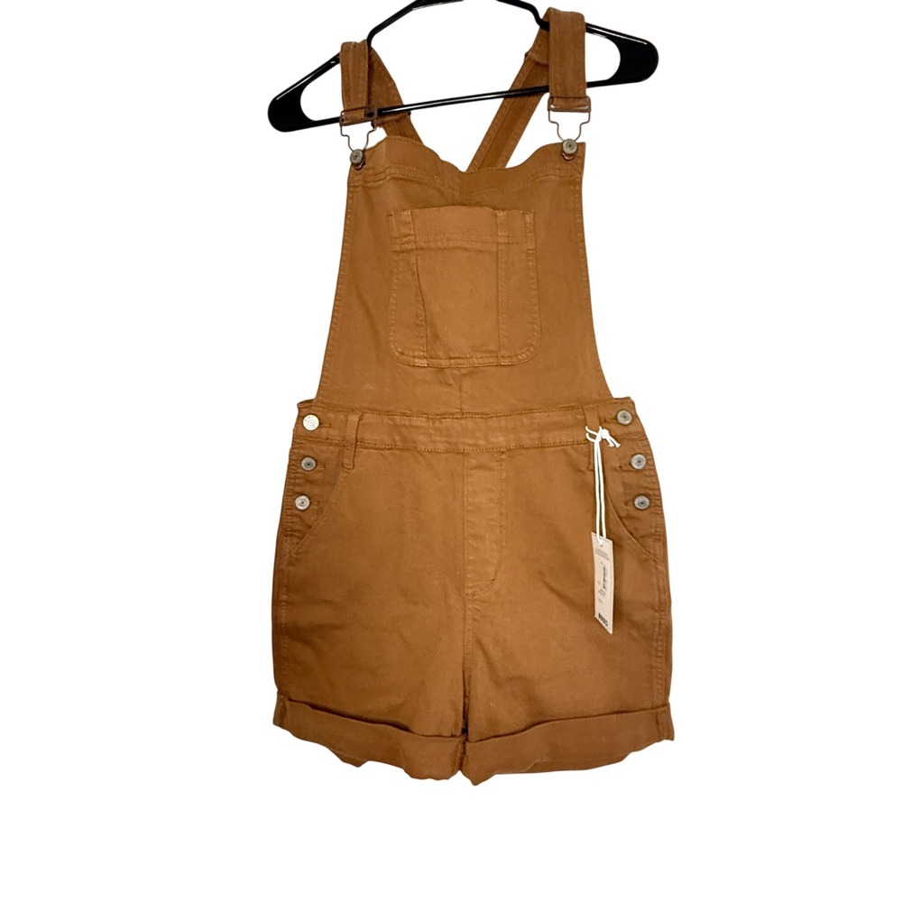 Judy Blue NWT Brown Denim Short Overalls Medium Stretch Cuffed Boho